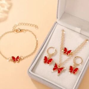 Butterfly Jewelry Set - Red and Gold